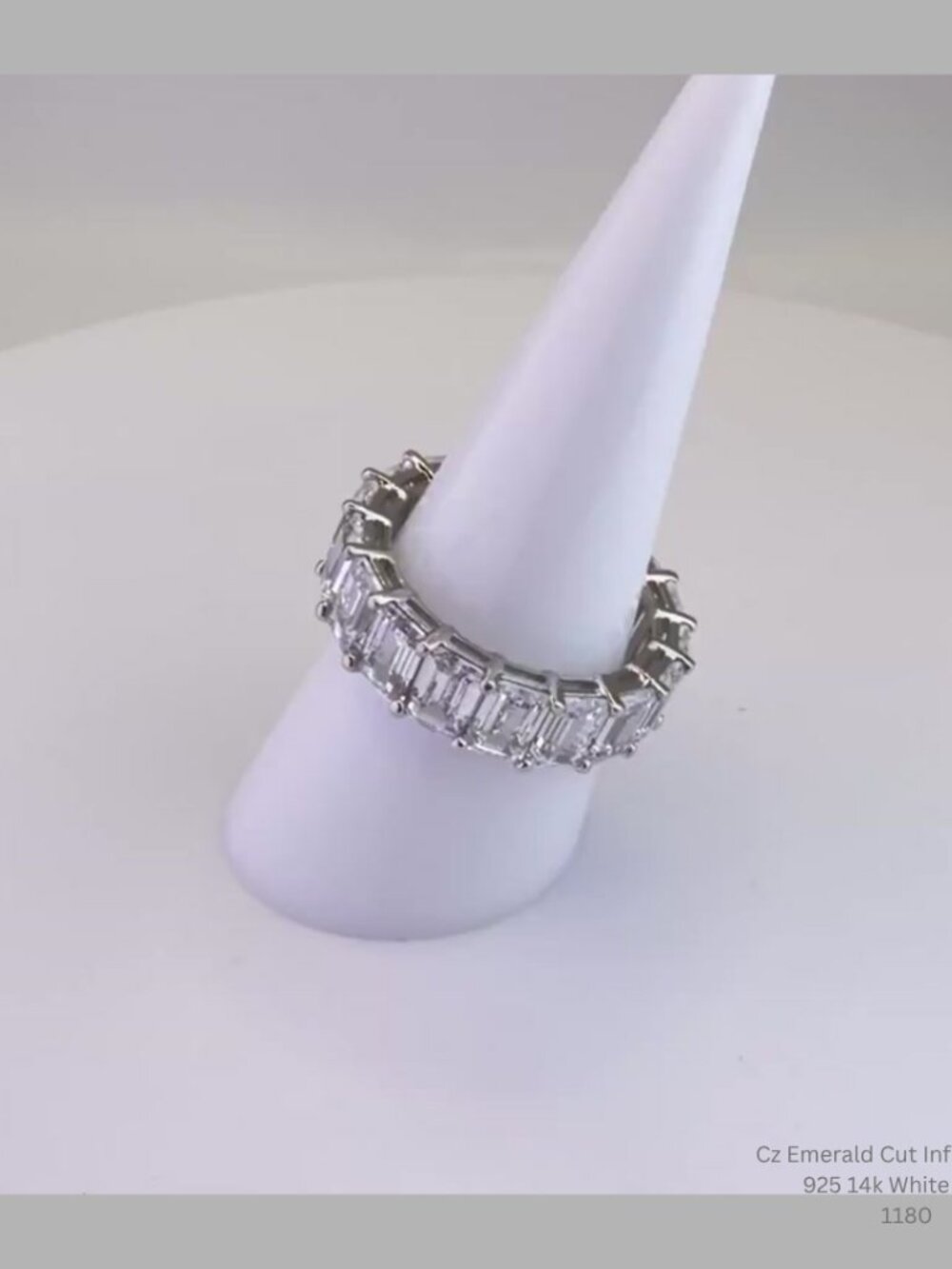 Emerald Cut CZ Eternity Band Ring 925 Platinum Plated Size 8